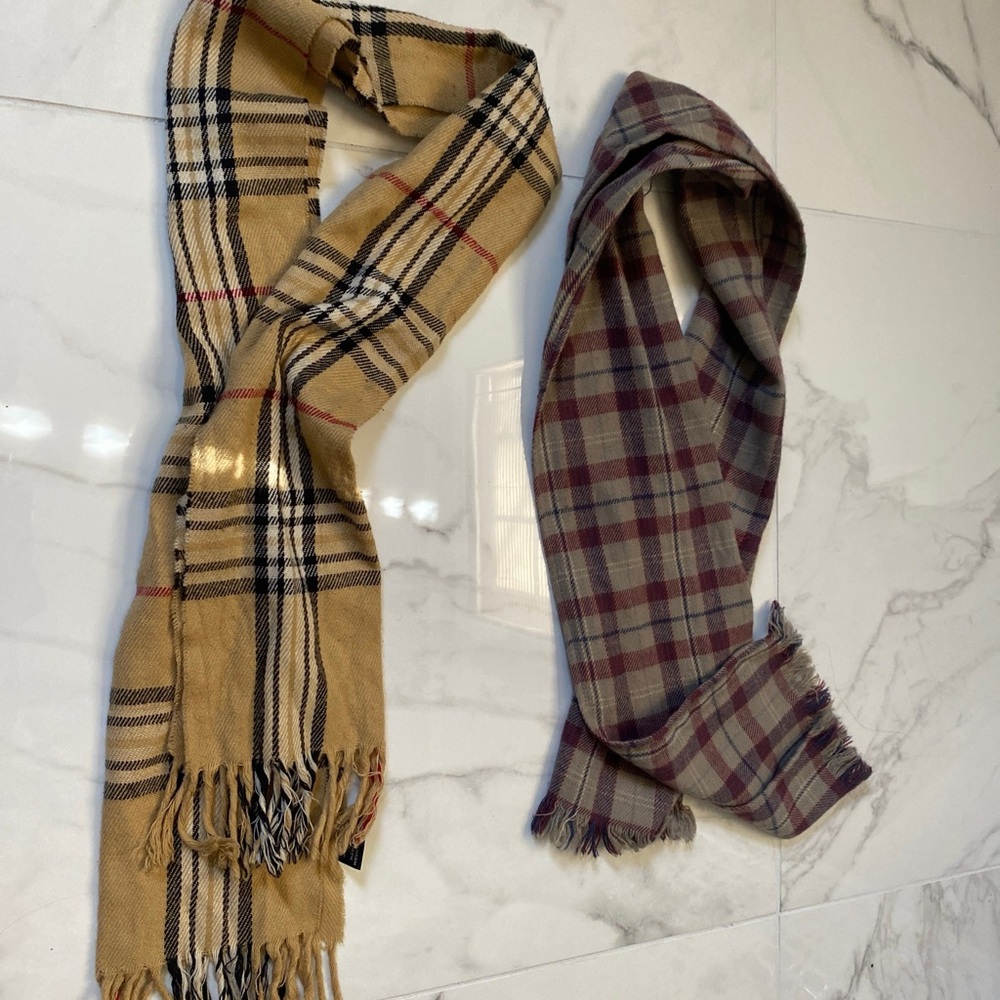 Burberry Beige and Purple Plaid Scarves